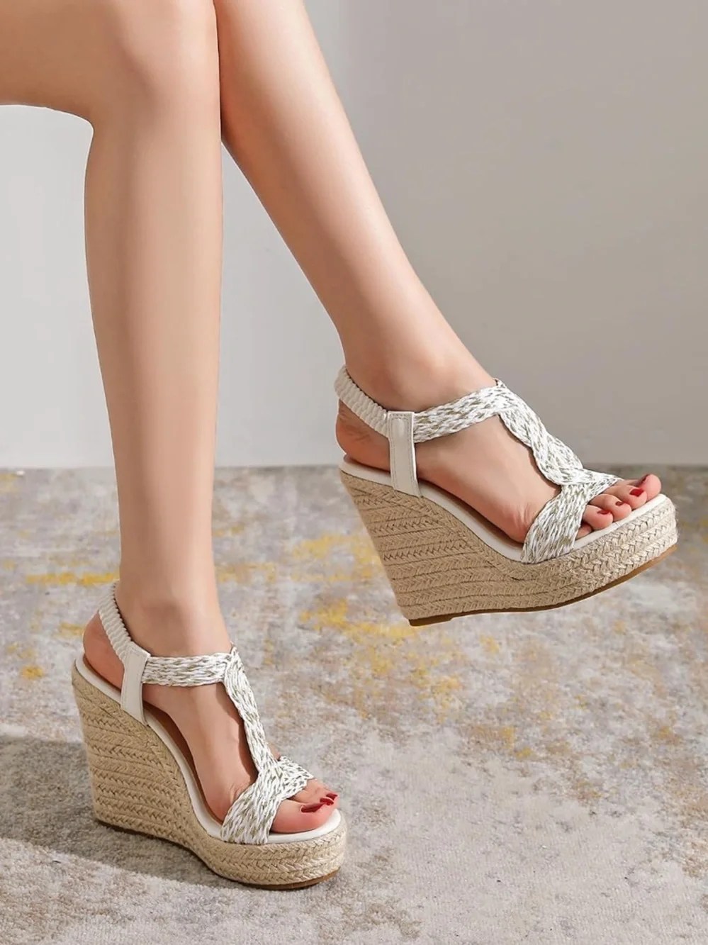 Slingback Espadrille Wedge Sandals T Strap Platform Wedge Sandals